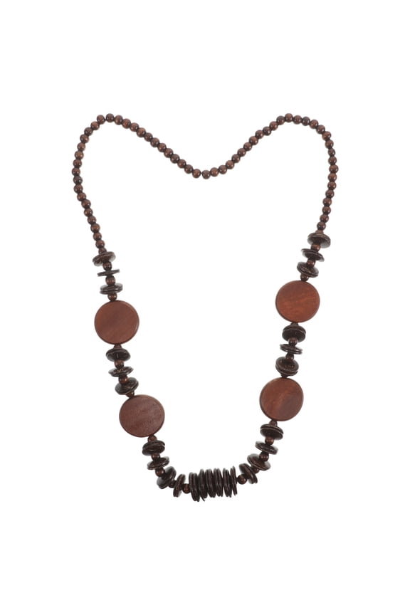 Brown Coconut Chunky Bead Necklace Boho Style Long Funky Necklace for Party Wear