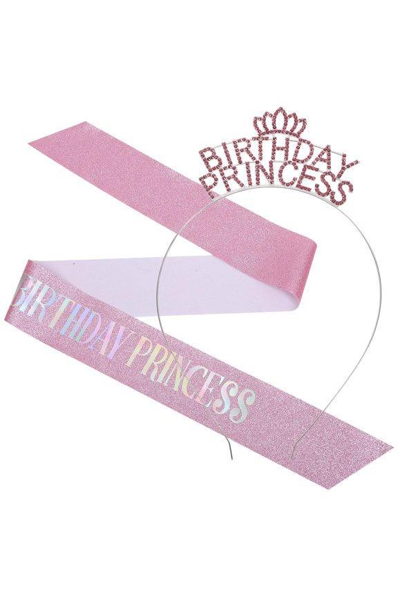 Happy Birthday Headband 1 Set Pink Crown Shape for Women and Girls