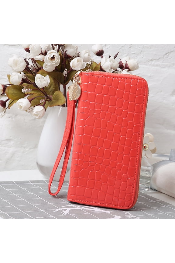 Large Women's Wallet with Patent Watermelon Red Finish, Spacious Rectangle Design, Multiple Storage Compartments