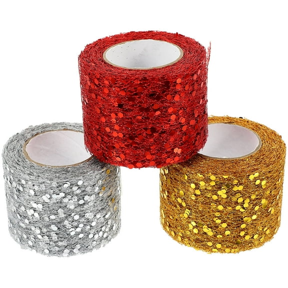 PAMINGONO Home Tulle Ribbon 3 Rolls Sequin Tulle Fabric Rolls Set For present Wrapping And Festival Decoration