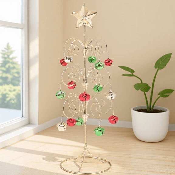 PAMINGONO Iron Christmas Tree Decor with Bell Multi Color Mini Tabletop Xmas Tree for Home Office Cafe