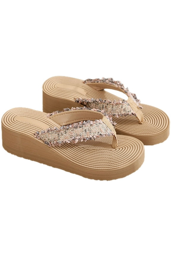 Khaki Sandals for Beach 1 Pair EVA Cotton Fabric with Arch Support and Breathable for Women