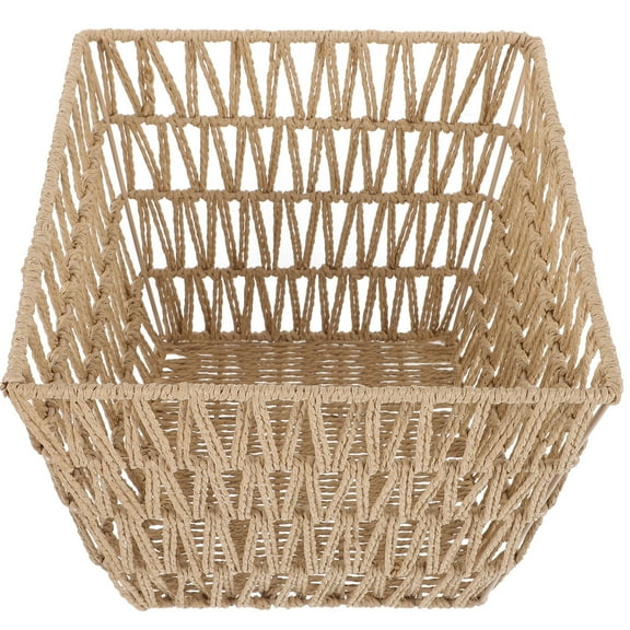 PAMINGONO Kitchen Trash Bin Woven Trash Can 25x25cm 9.8x9.8in Paper Rope Iron Simple Shape 1Set