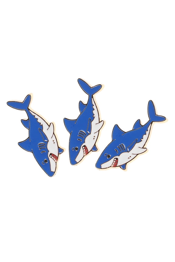3-Pack Blue Shark Lapel Pins Zinc Alloy Decorative Fasteners for Jackets, Backpacks, and Multiple Occasions