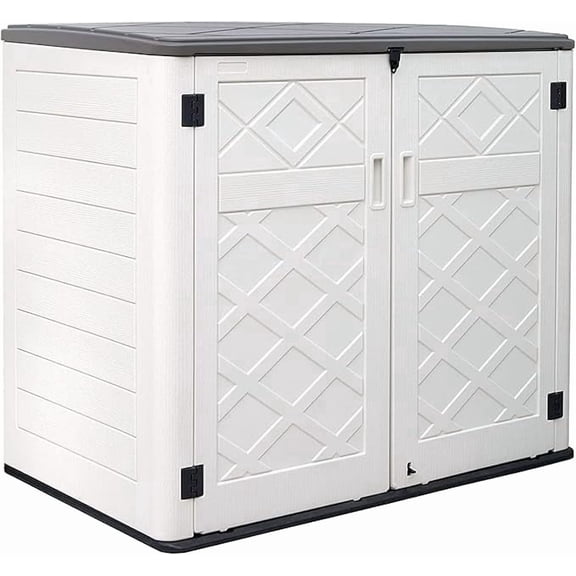 PAMINGONO Larger Outdoor Storage Shed Weather Resistance, Horizontal Outdoor Storage Box Waterproof for Garden, Patios, Backyards, 48 Cu.ft Capacity White