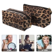 PAMINGONO 2-Pack Leopard Print Makeup Bags, PU Cosmetic Pouches with Zipper, Portable Travel Toiletry Storage Organizer