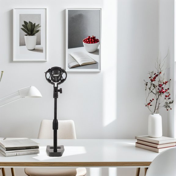 PAMINGONO Adjustable Metal Desktop Microphone Stand, Weighted Base, Anti- Shock Mount for Podcast Recording Studio