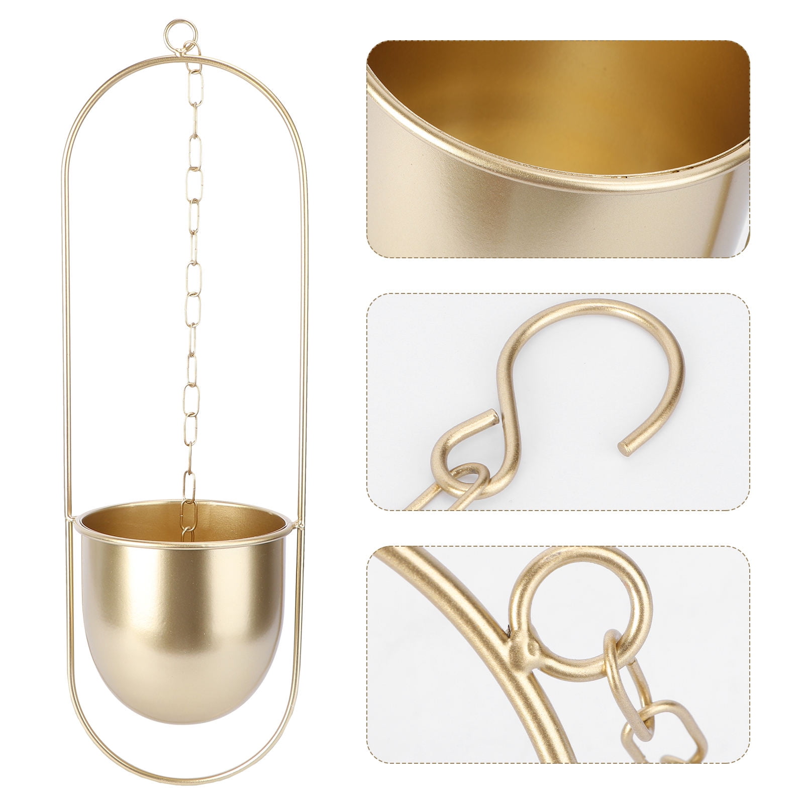 PAMINGONO Vintage Style Golden Iron Hanging Flower Pot Basket for Plants, Decorative Outdoor Indoor Hanging Planter, 1 Piece