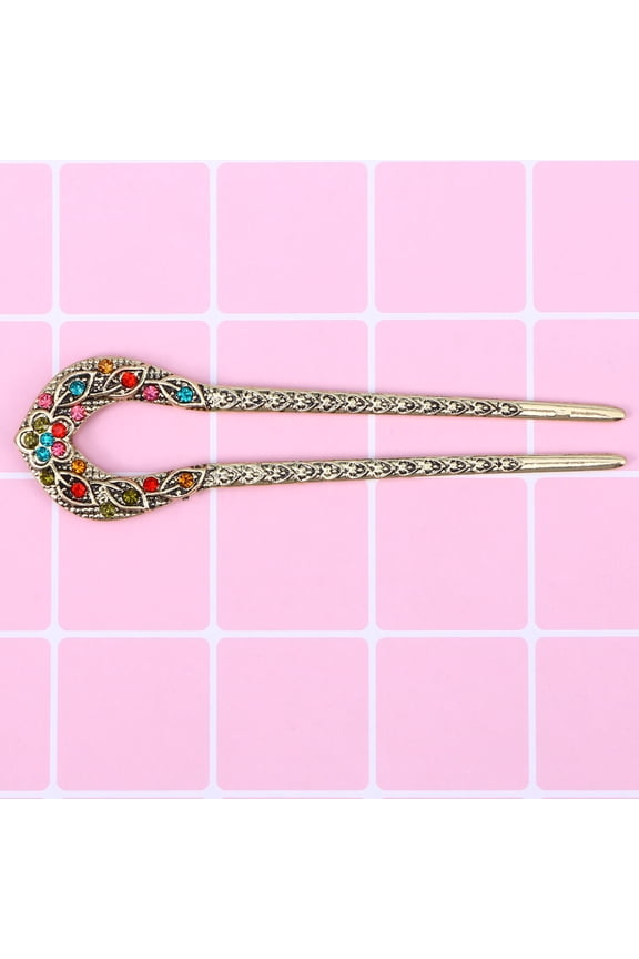 Double Prong Hair Pin U Shaped Alloy Hairstyle Accessory for Women Party 1Set