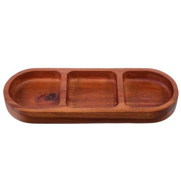 PAMINGONO Acacia Wood Divided Serving Tray with 3 Sections, Coffee Color, Perfect for Dining and Serving Snacks