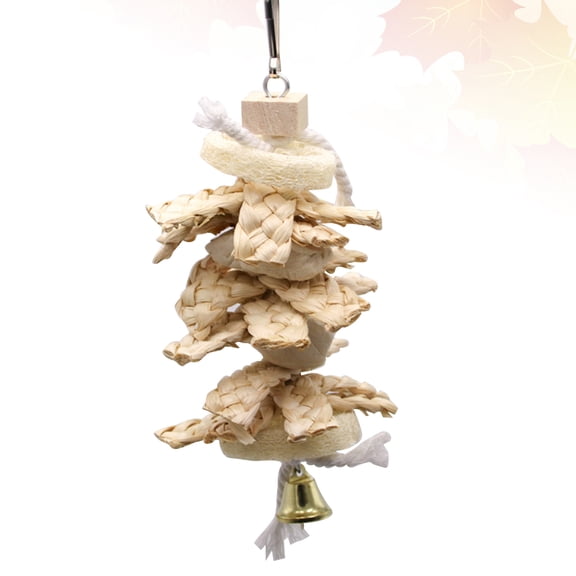 PAMINGONO Hanging Parrot Pendant Set Made of Natural Materials Beige with Bell for Pet Birds