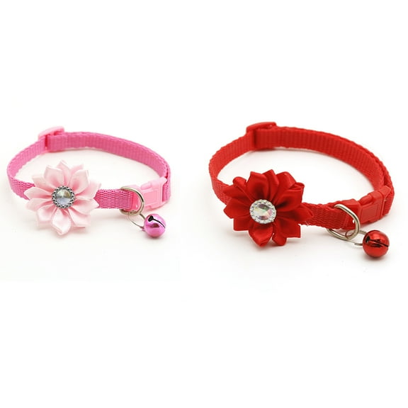 PAMINGONO Pet Flower Collar with Bell for Cats and Dogs Adjustable PVC PP 1923cm Assorted Color
