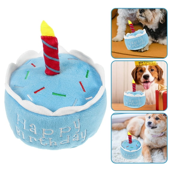 PAMINGONO Pet Owners 1Pack Sky-Blue Plush Dog Birthday Cake Toy for Party and Props
