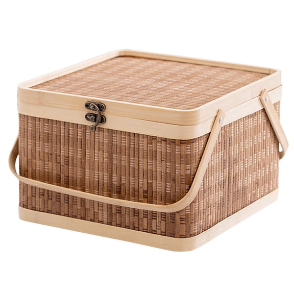 PAMINGONO Small Weaved Picnic Basket Bamboo Brown 1Pack Item Fixation