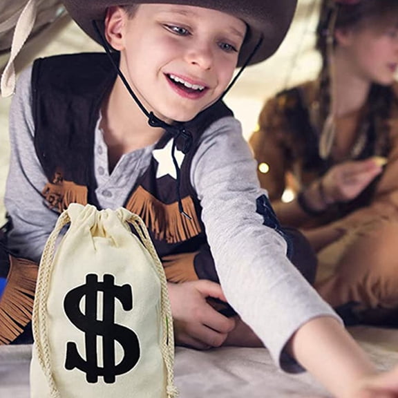 PAMINGONO Pirate Party present Bags 8Pcs Beige Cloth Round Top Drawstring for Candy and Treats