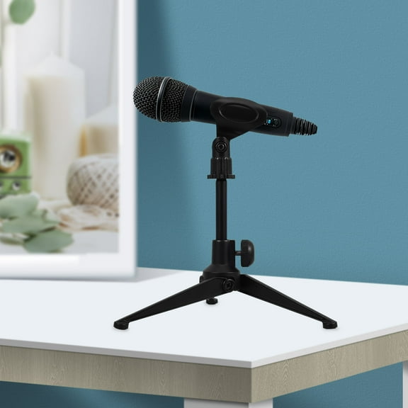 PAMINGONO Podcast Mic Stand Desktop Microphone Support Holder Folding Design Black 1Pcs 8.3x2.0x1.2in
