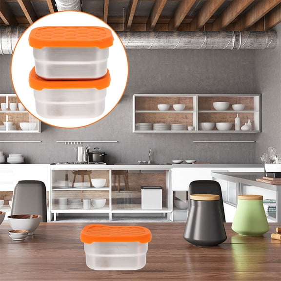 PAMINGONO Portable Food Boxes for Home Stainless Steel Orange Fresh Preservation Containers 3pcs