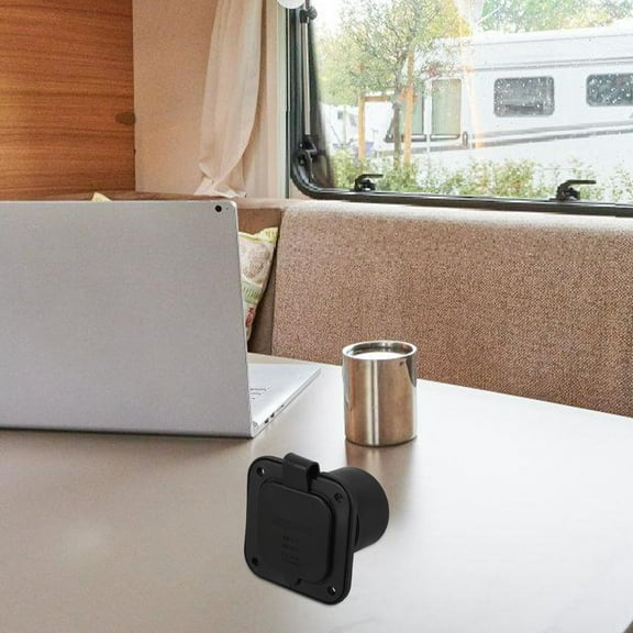 PAMINGONO Portable RV Power Outlet Adapter 15A 125V with Splashproof Cover, Black Plug for Boats and Outdoor Use