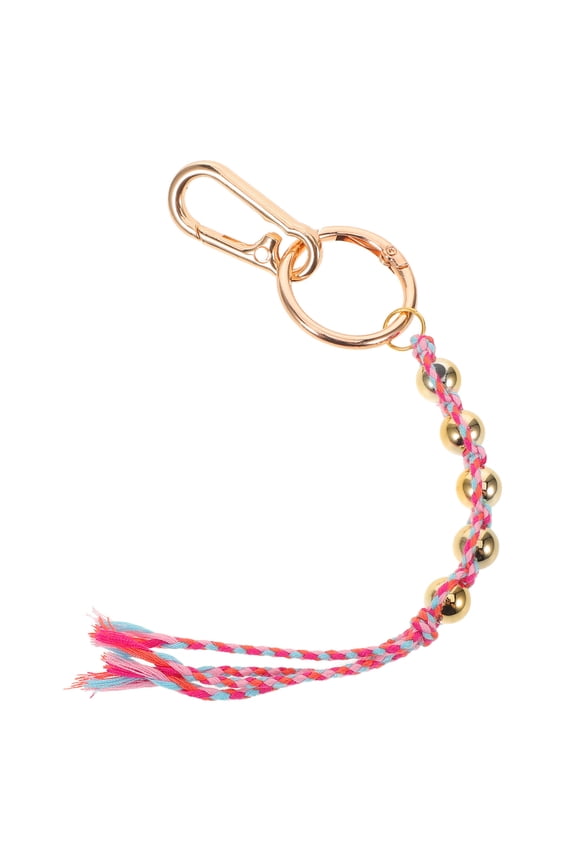 Red Handmade Macrame Keychain with Braided Strap and Bohemian Bag Charm