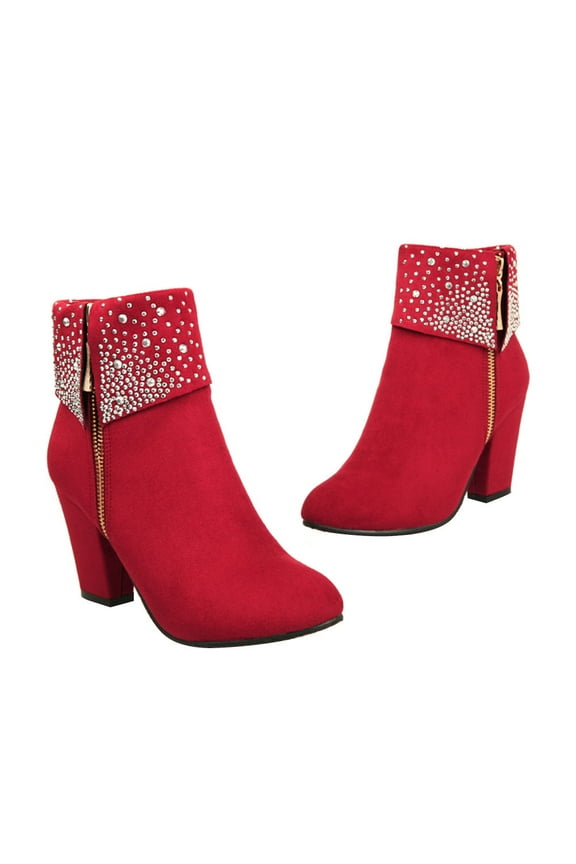 Red Short Bootie 1 Pair for Women High Heel Ankle Boot with Side Zipper 9.825In