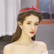 PAMINGONO Elegant Red Wedding Crown Headpiece Bridal Rhinestone Headwear