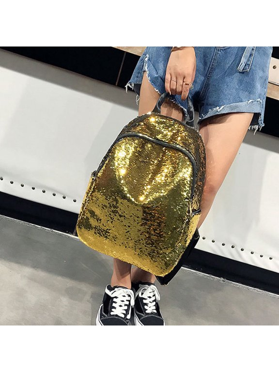 Reversible Sequins Backpack for Women Outdoor Activity Square PU 1Pcs Bright Color