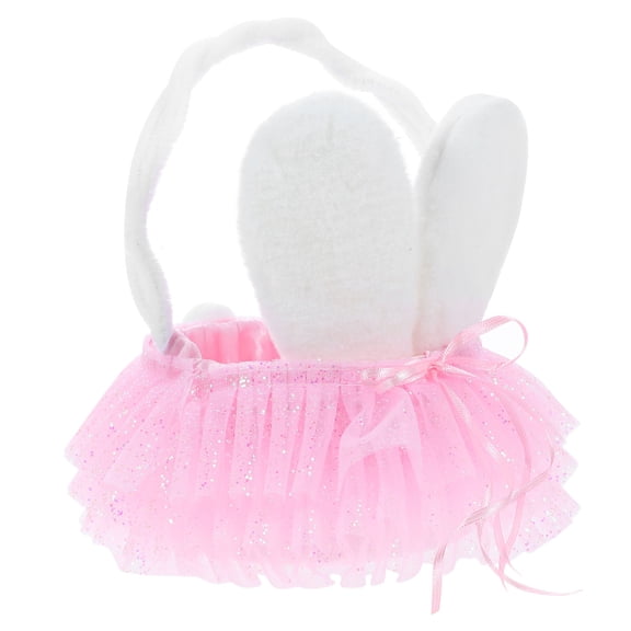 PAMINGONO Room Decoration 1Pack Pink Gauze Easter Bunny Flower Basket with Handle