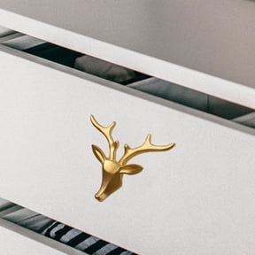 PAMINGONO Golden Brass Deer Head Cabinet Knob and Drawer Handle Decorative Pull for Home Use