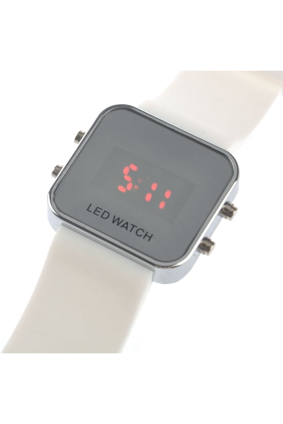Unisex Silicone Band LED Watch with Red LED Display and Mirror Face, and Stylish Timepiece