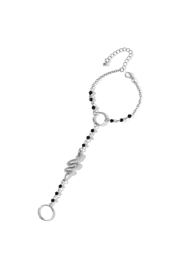 Silver Snake Shape Hand Chain Bracelet with Finger Ring for Women Daily Wear