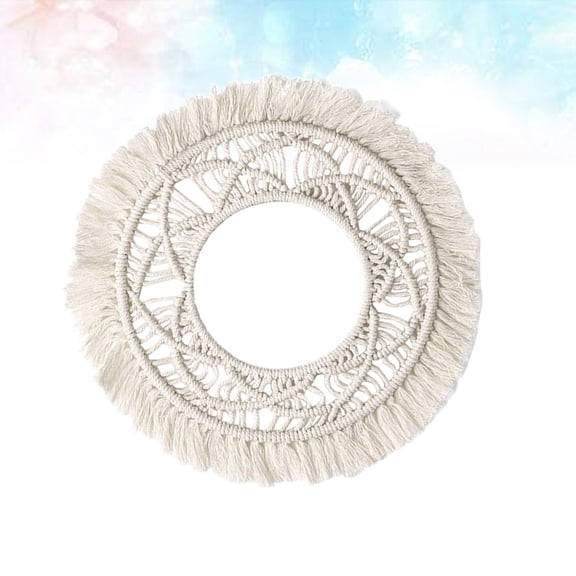 PAMINGONO White Hand Woven Cotton Wall Tapestry Chic Round Macrame Wall Hanging for Home Decor