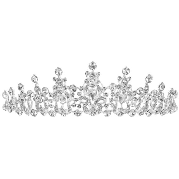 PAMINGONO Tiara Crown Rhinestone Crown Elegant Headband Women Silver 1Set