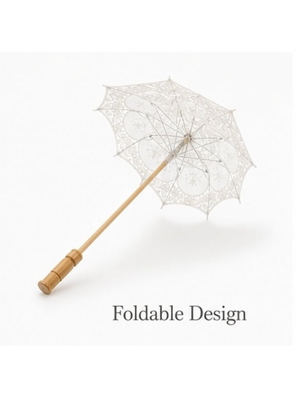 Beige Bridal Umbrella, Cotton Cloth Parasol with Wooden Handle, Wedding Photography Decor, Vintage Style, 1 Piece
