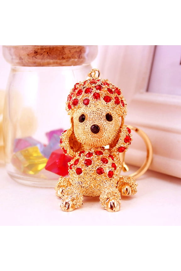 Red Poodle Keychain with Crystal Fruit Pendant, Stylish Charm for Keys, Handbags, and Accessories