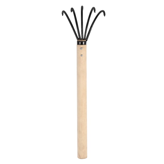 PAMINGONO 1Pc Garden Metal Rake with Wooden Handle Five Teeth Durable Iron Tool for Outdoor Gardening
