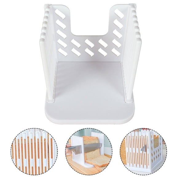 PAMINGONO White Plastic Bread Slicer Guide with Crumb Tray, Kitchen Toast Cutter for Homemade Loaf, Toast and Sandwich Bread