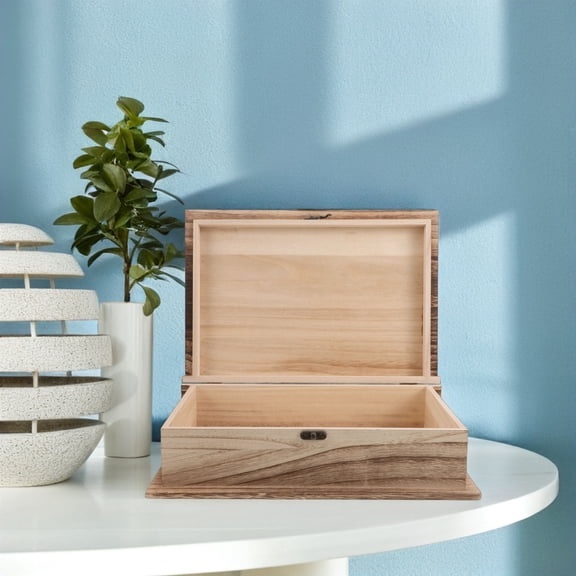 PAMINGONO Light Brown Wooden Memorial Keepsake Box with Hinged Lid and Rustic Clasp Lock