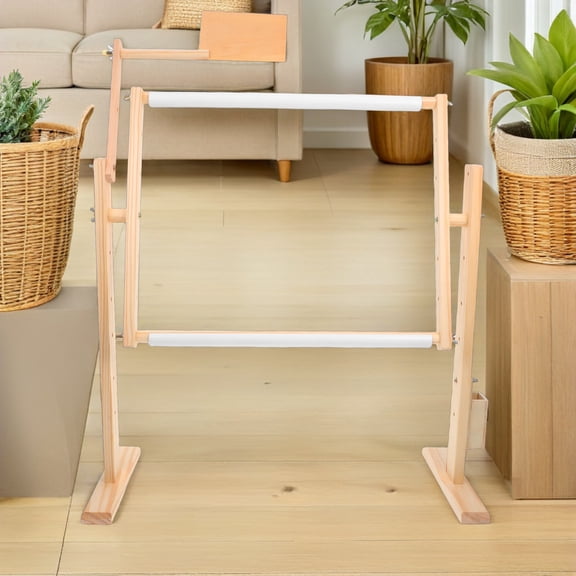 PAMINGONO Beige Adjustable Embroidery Hoop Stand, Durable Pine, for Craft Projects