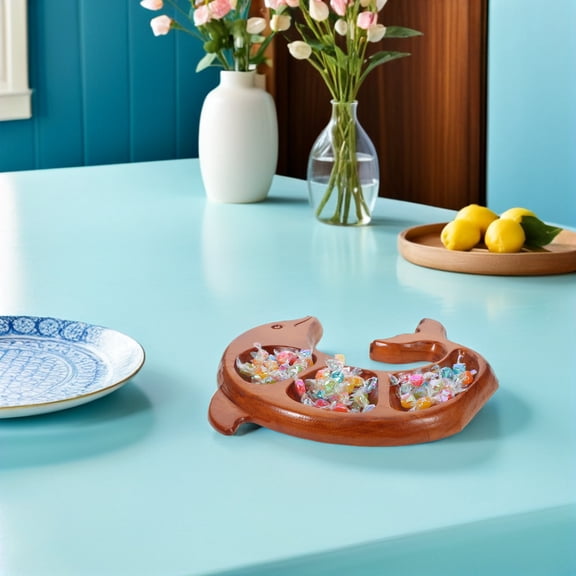 PAMINGONO Wooden Serving Tray Divided Compartments Dry Fruits Nuts Brown