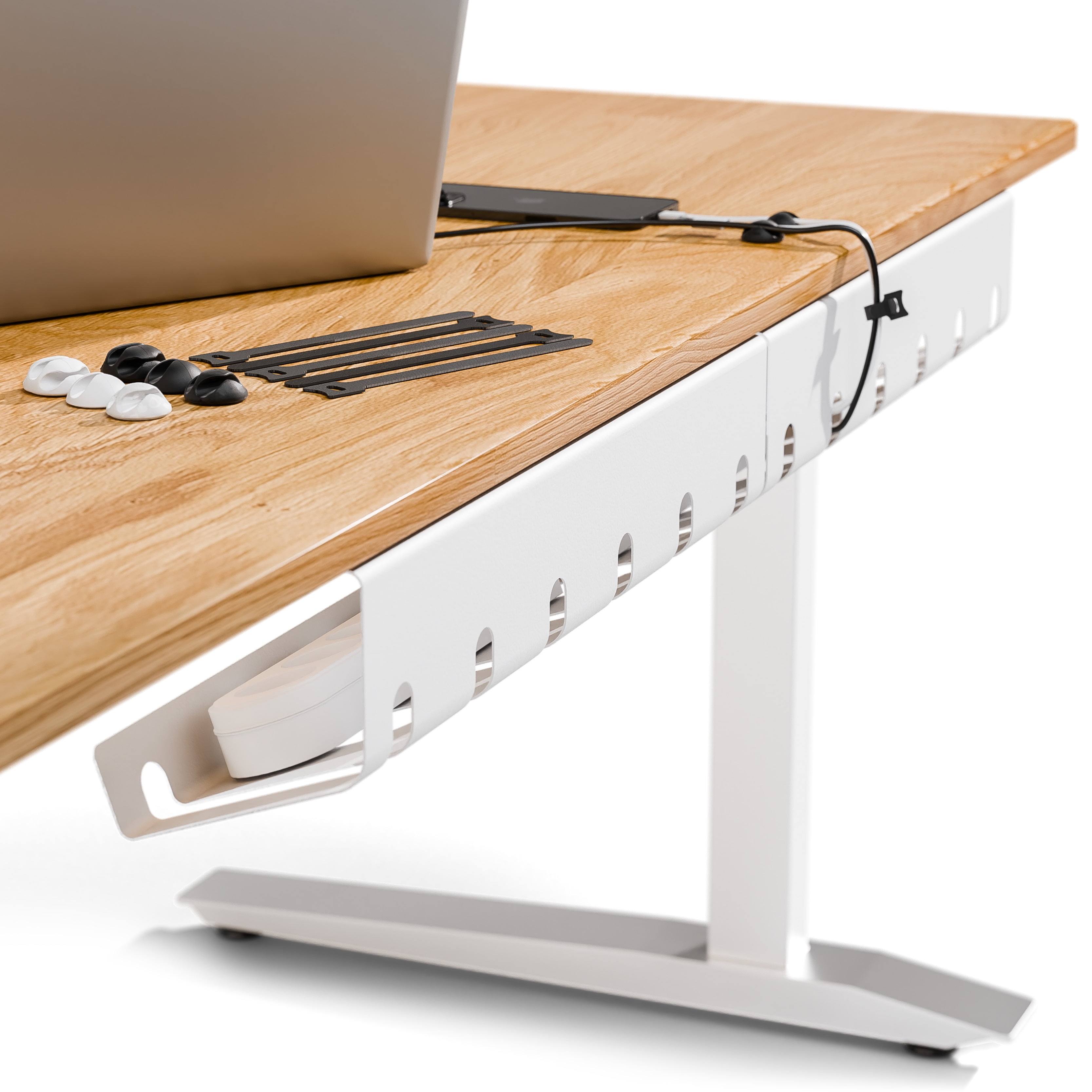 pamo Cable Management Under Desk for Easy mounting Under-Table I Set of 3 - with 10X Cable Ties I Desk Organizer for Office/Home Office Table Thoughtful Cable Tray Holder