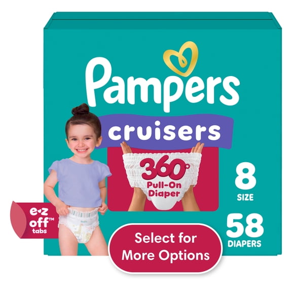 Pampers Diapers - Cruisers 360 degrees - Size 8, 58 Count