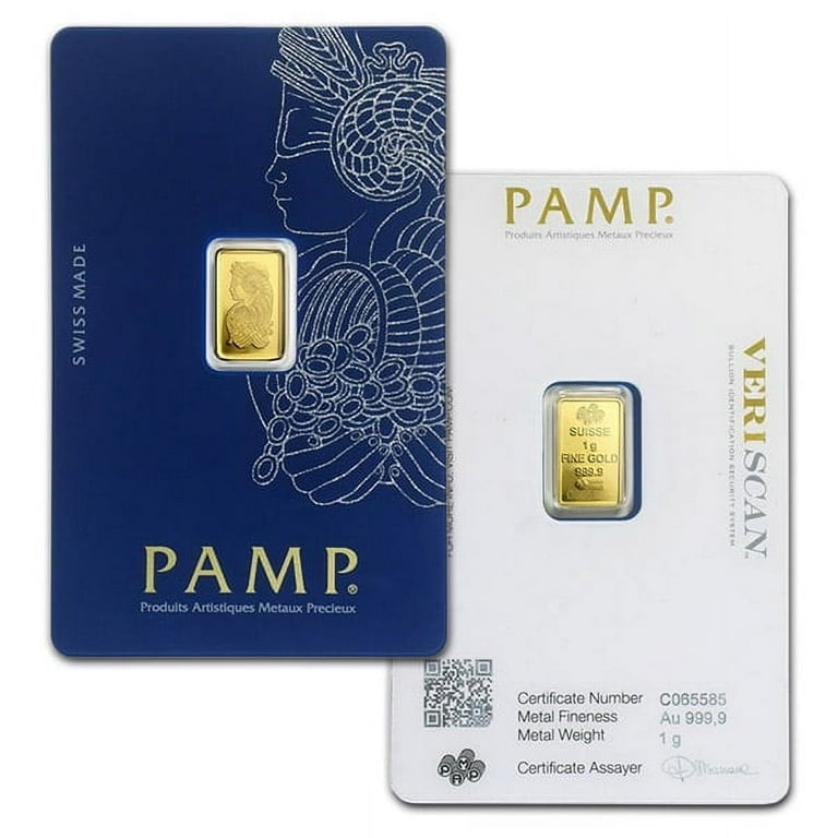 PAMP Suisse 1 Gram Gold Bullion Bar, .9999 Pure, Lady Fortuna