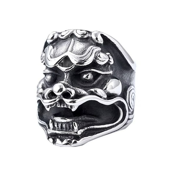 PAMTIER Men's Women's Stainless Steel Personalized Vintage Punk Beast Kirin Biker Ring Silver Black Size 12