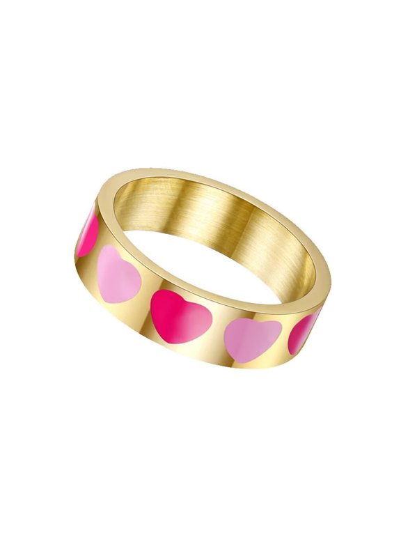 6MM Unisex Stainless Steel Creative Simple Fashion Classic Enamel Heart Signet Ring Eternity Sweet Beauty Jewelry Wedding Band Pink Size 6