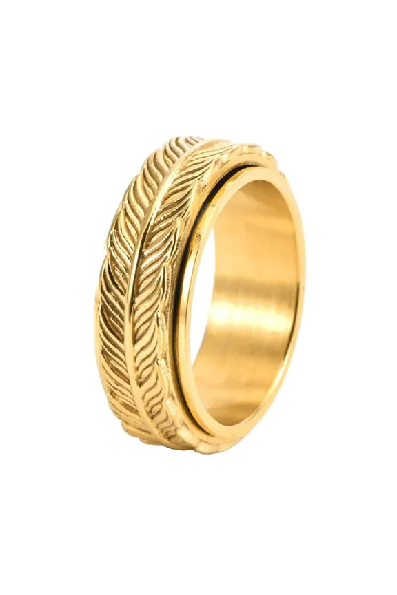 8mm Rotatable Fish Tail Fidget Spinner Ring for Anxiety Relief Women Men Stainless Steel Textured Relief Unique Nature-Inspired Jewelry Gold Size 8