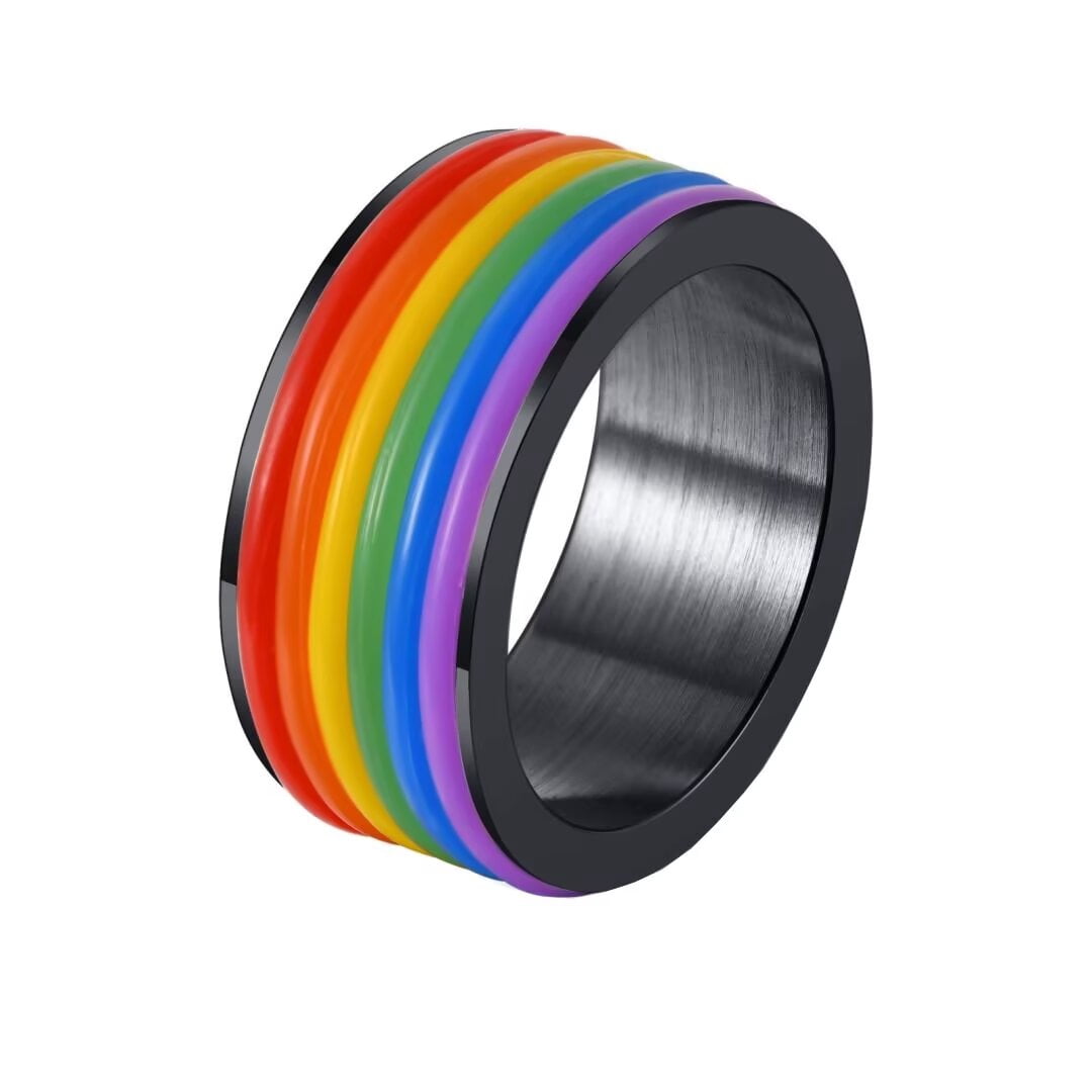 PAMTIER Men's Women's Stainless Steel 9MM Classic Rainbow Wedding Band ...