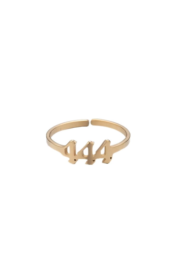 Adjustable Rings for Women Stainless Steel Statement Unique Angel numbers Open Ring Gold 444