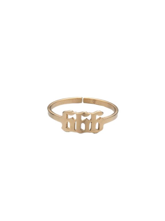 Adjustable Rings for Women Stainless Steel Statement Unique Angel numbers Open Ring Gold 666