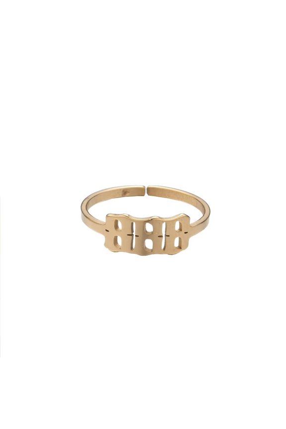Adjustable Rings for Women Stainless Steel Statement Unique Angel numbers Open Ring Gold 888