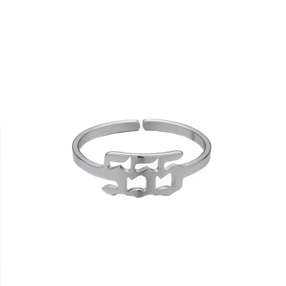 PAMTIER Adjustable Rings for Women Stainless Steel Statement Unique Angel numbers Open Ring Silver 555